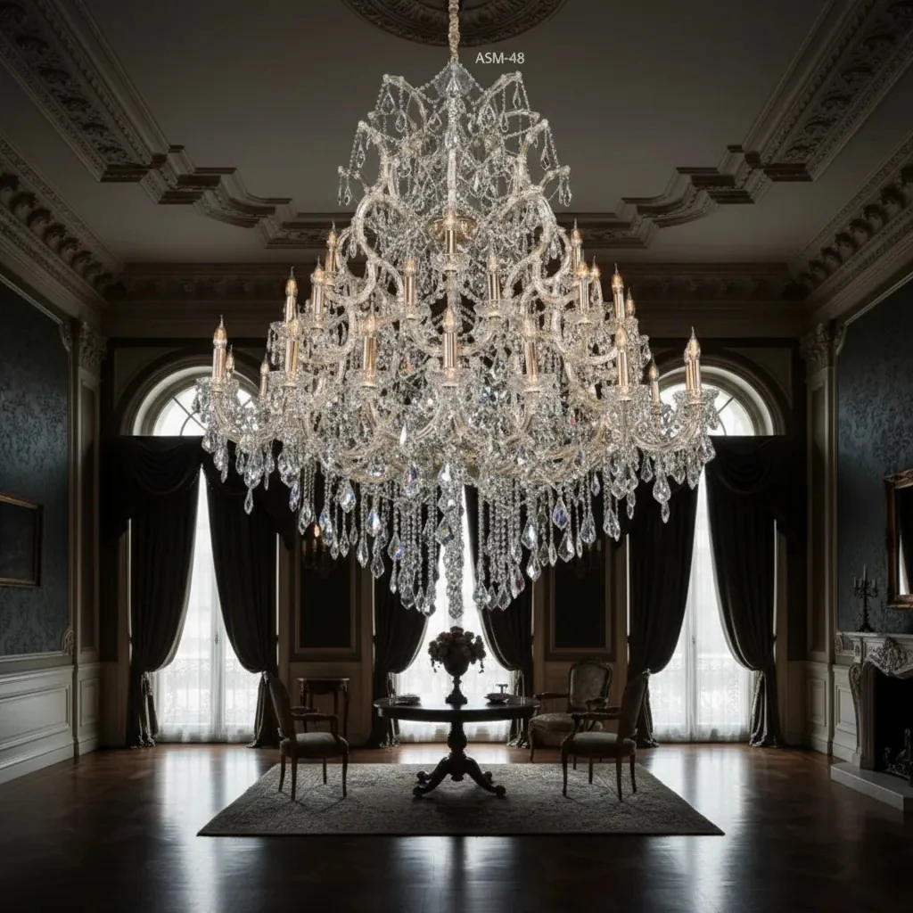 48 Kollu Kristal Maria Theresa Avize – Saray Işıltısını Evinize Taşıyan Dev Lüks Tasarım