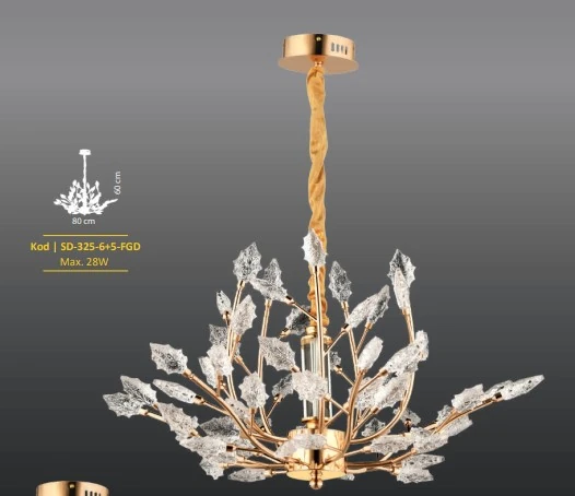 Lüks Salon Avize Fiyatları  Kristal Taşlı Gold Renkli 2026 SK1599