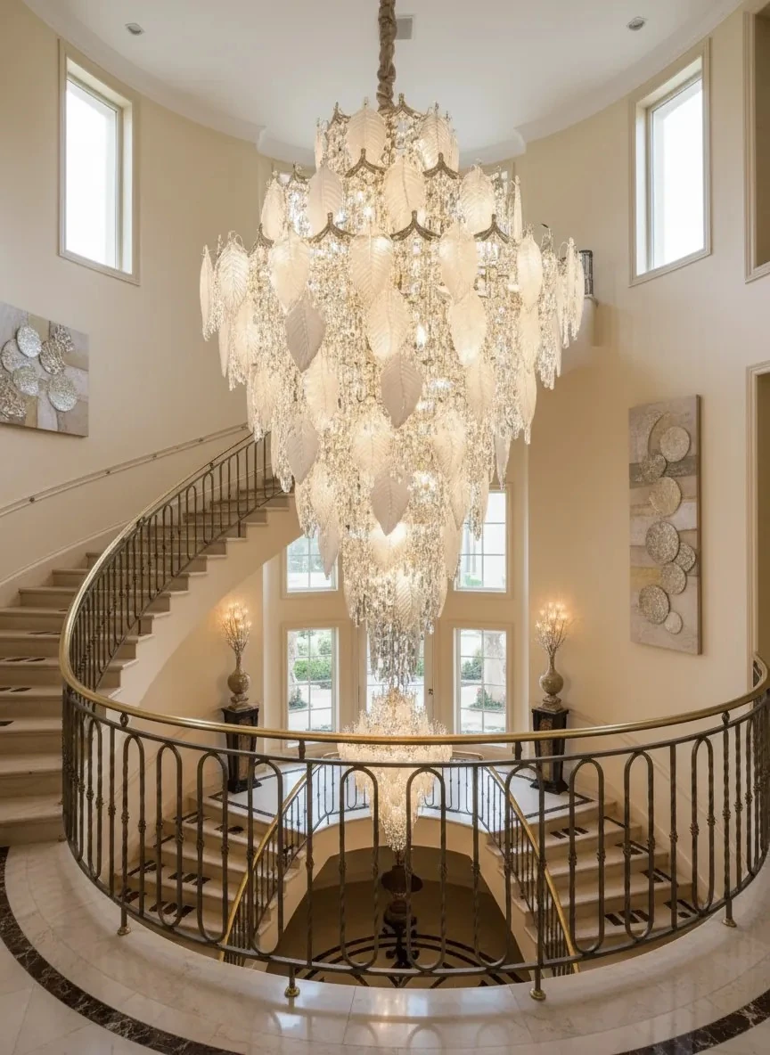 Kristal Taşlı Galeri Boşluğu Merdiven Avize Modelleri 