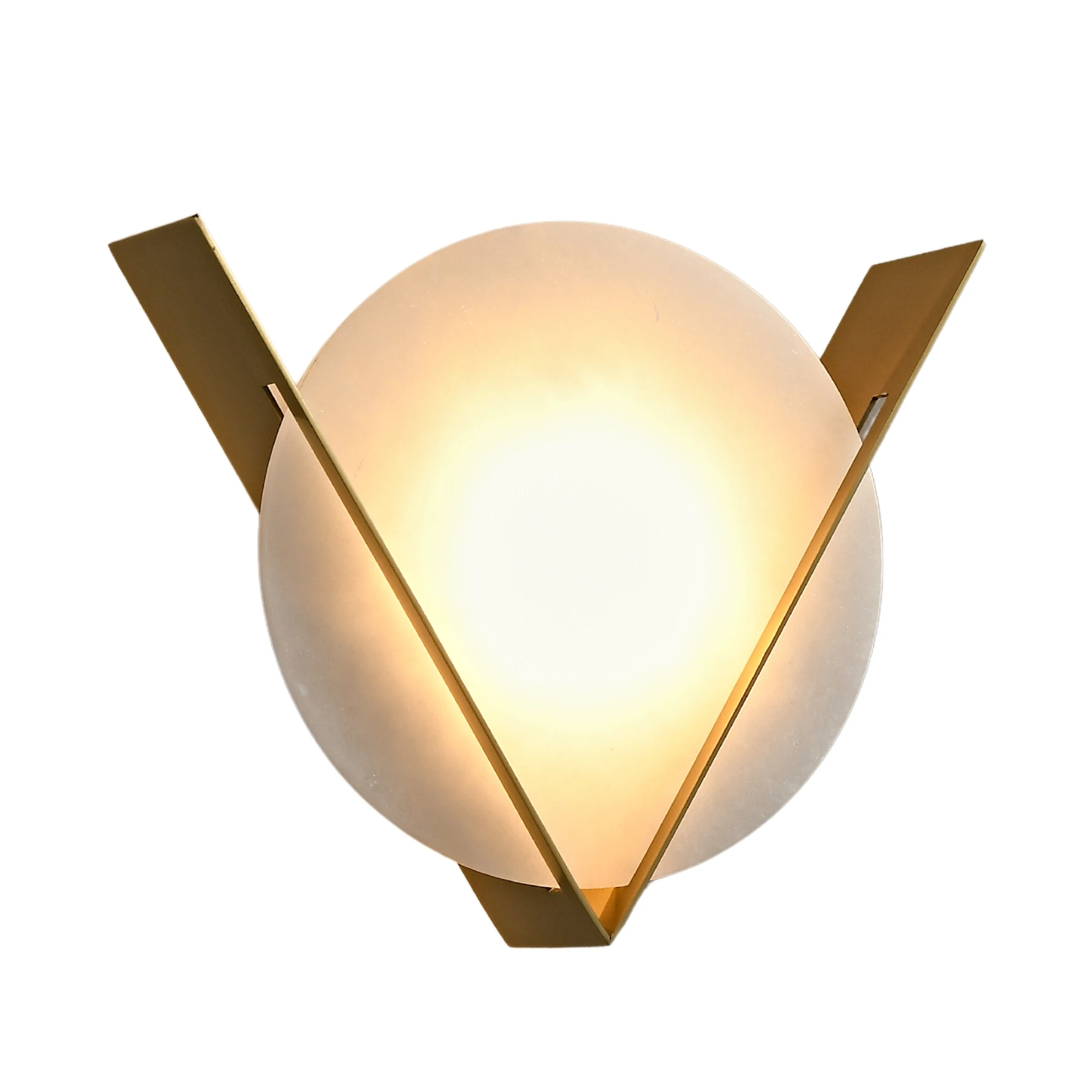 Atlas Yuvarlak Mermer Alabaster Pirinç Detaylarla Modern Duvar Lambası