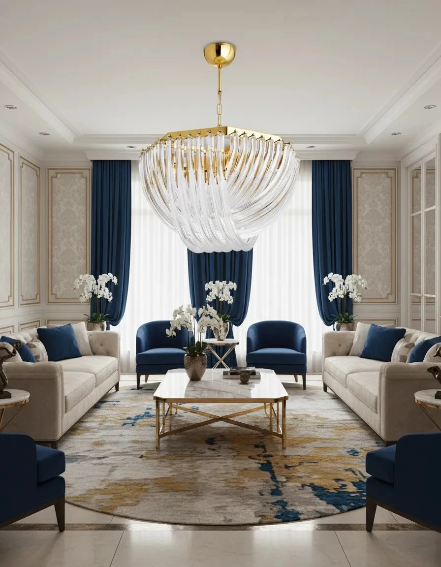 yuvarlak avize modelleri gold renk krsital taşlı SK2389