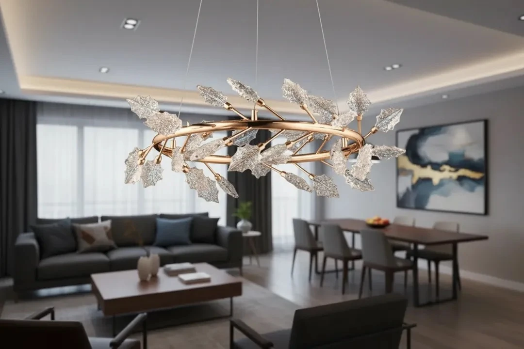 Lüks Salon Avize  Fiyatları Kristal Taşlı Gold Renkli SK1289