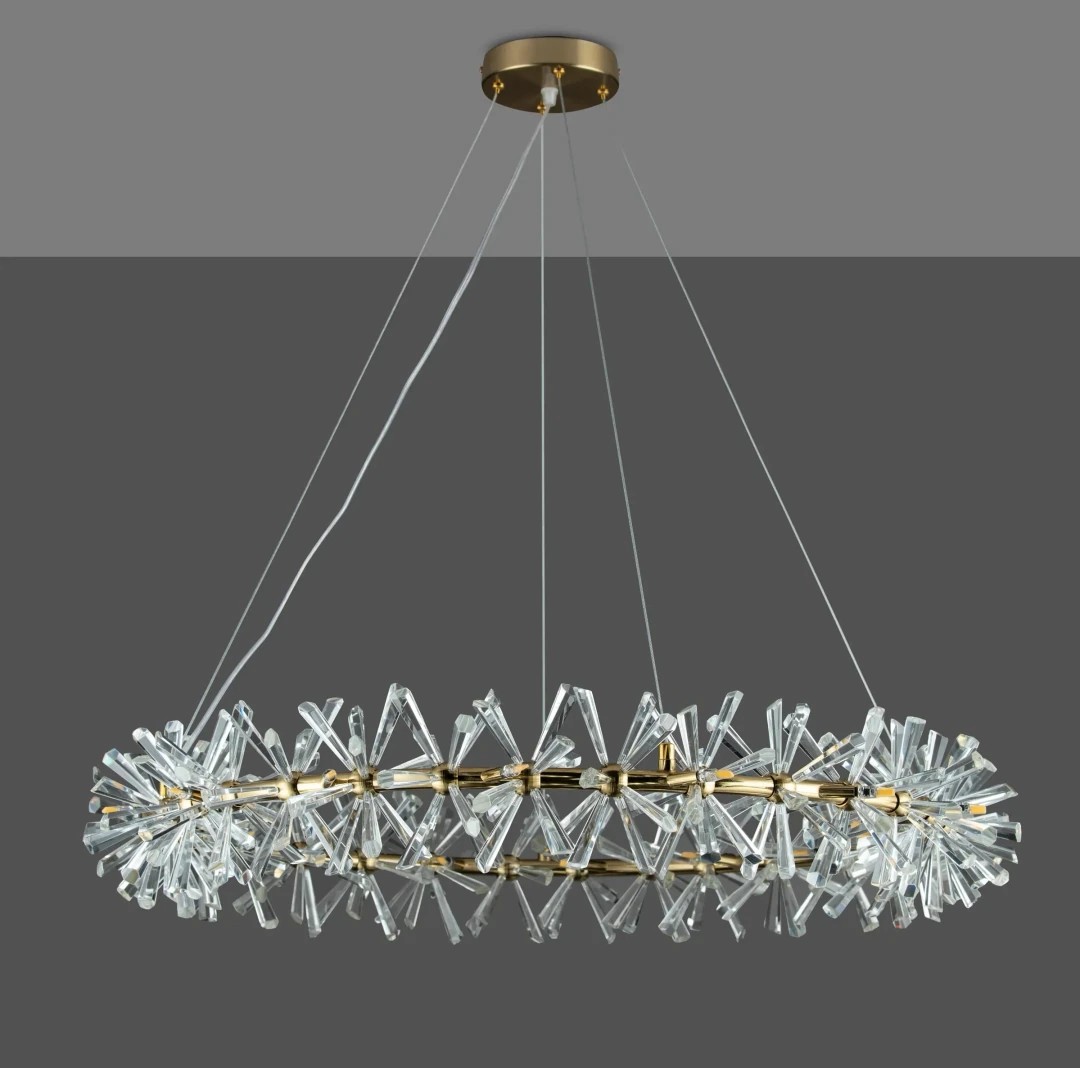 YILDIZ KRİSTAL TAŞLI  SALON AVİZESİ 70 CM 2 KATLI GOLD RENKLİ