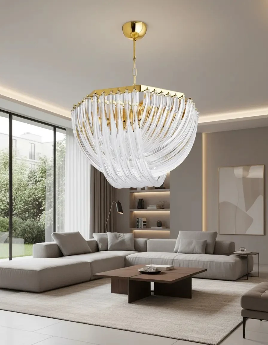 yuvarlak avize modelleri gold renk krsital taşlı SK2389