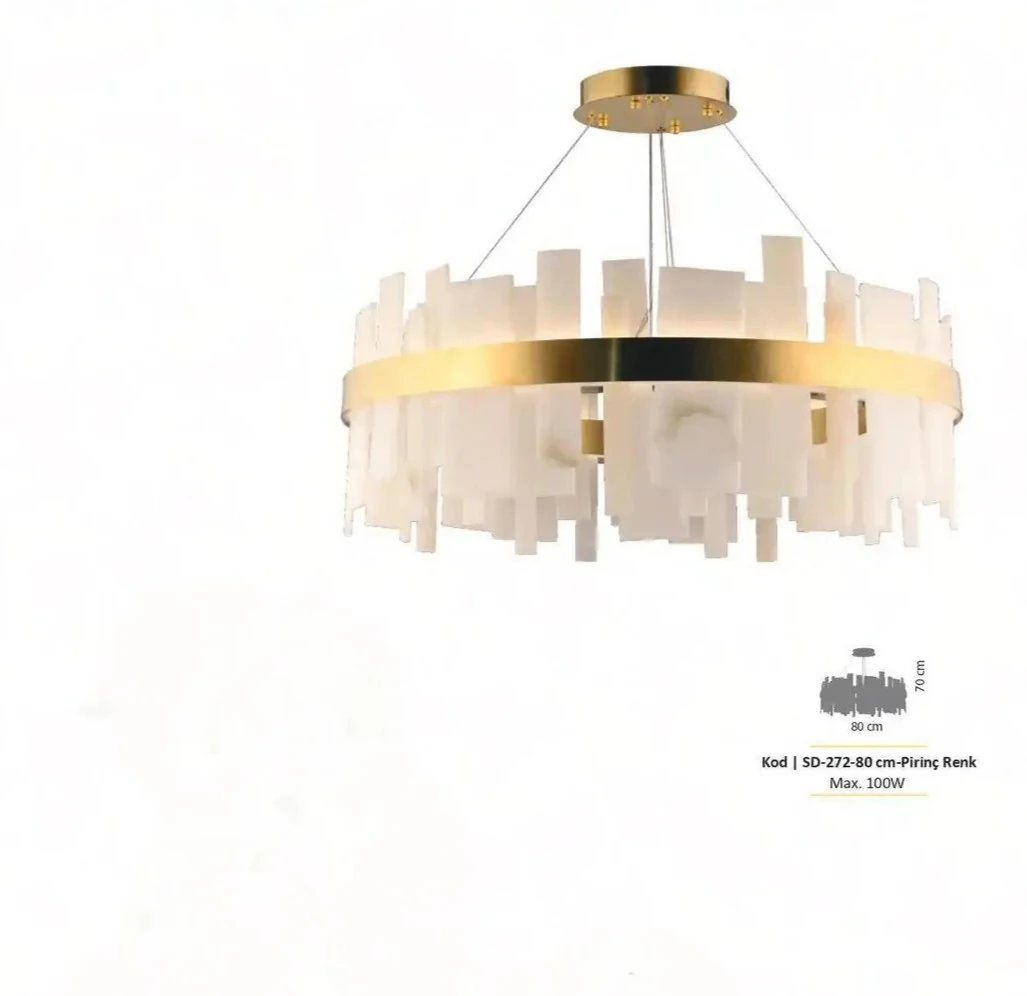 Mermer Yuvarlak Avize LED’li Lüks Tavan Aydınlatma Çap 60 cm