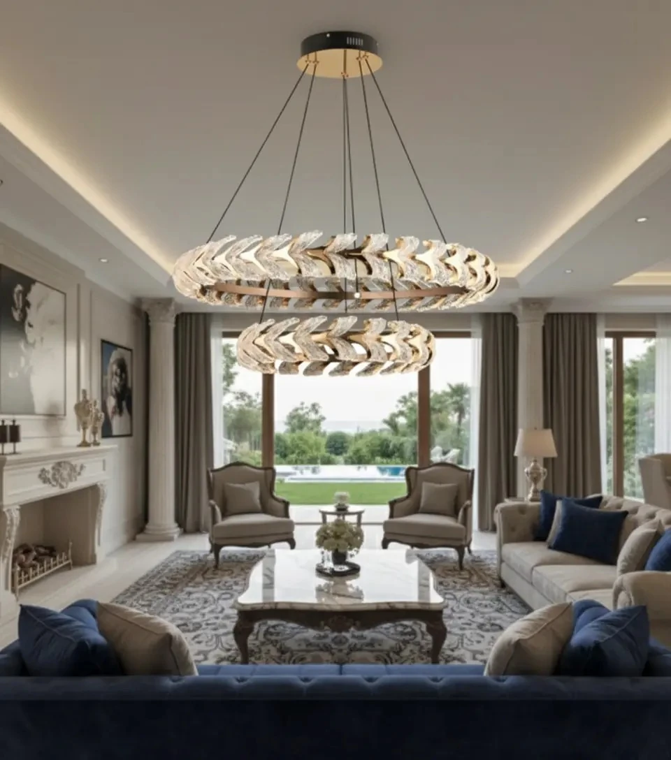 Villa Avize Modelleri Kristal Taşlı Gold Renk SK2998