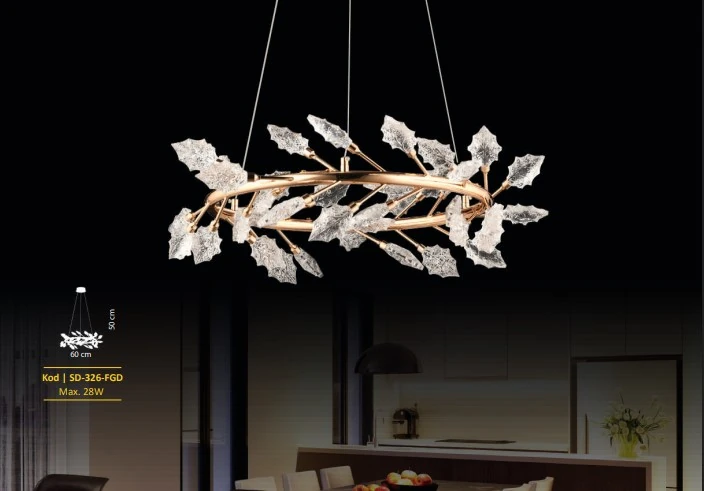 Lüks Salon Avize  Fiyatları Kristal Taşlı Gold Renkli SK1289