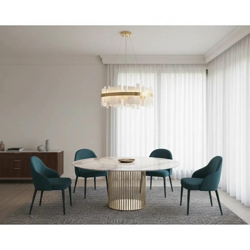 Mermer Yuvarlak Avize LED’li Lüks Tavan Aydınlatma Çap 60 cm