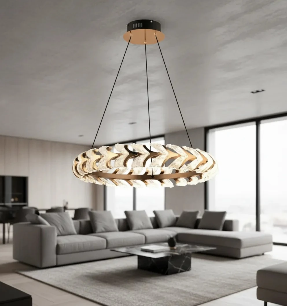 Modern Salon Avize Kriistal Taşlı Bronz Renkli SK1489