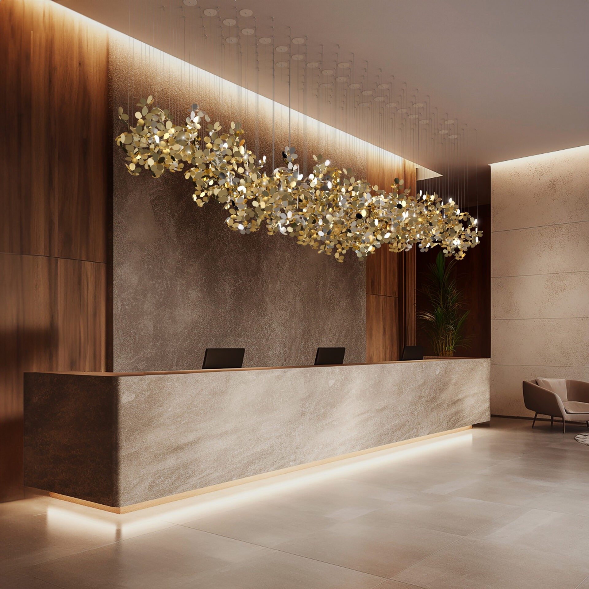 Villa Otel Lobi Avizesi Modern Lüks  Paslanmaz Metal Avizeler 