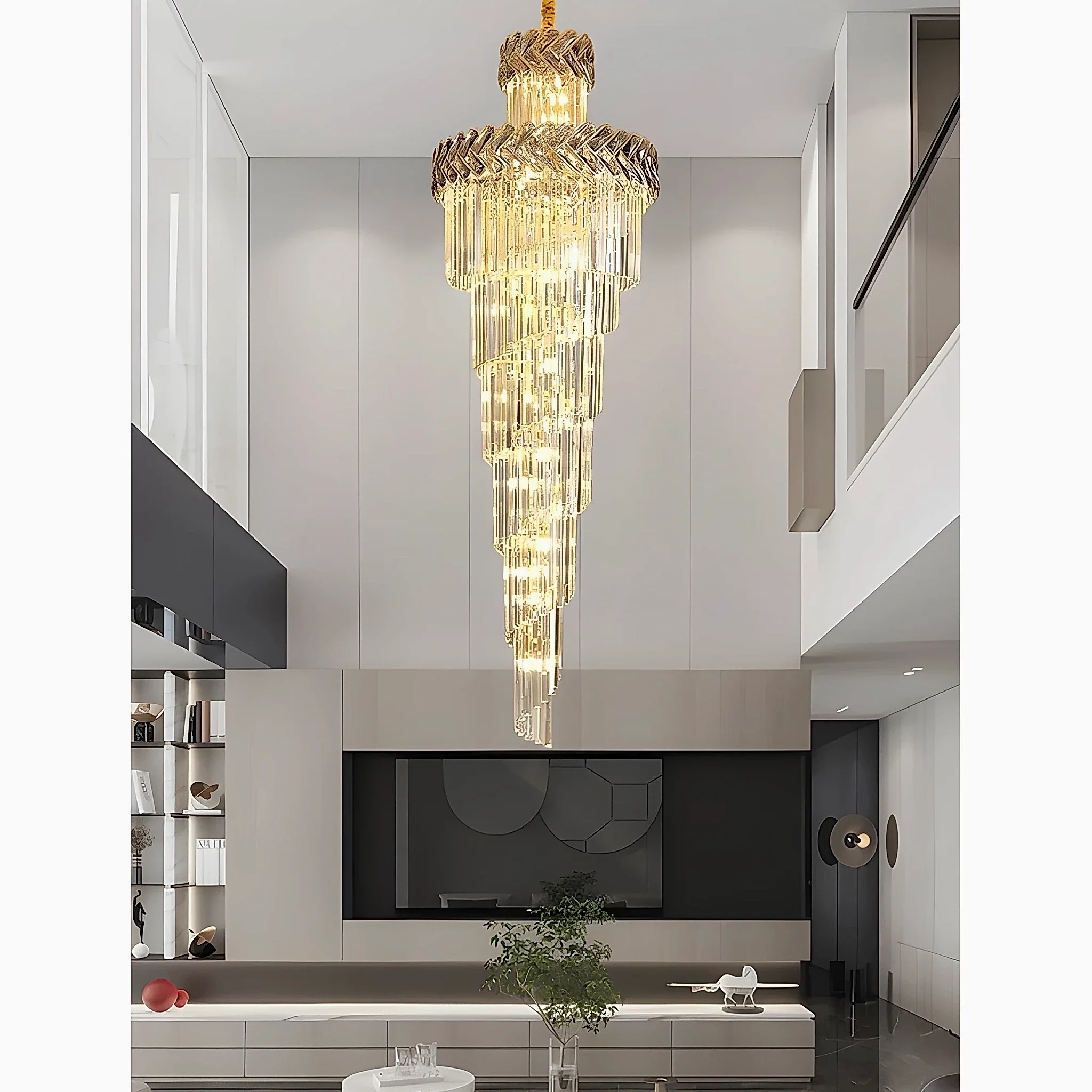 villa galeri boşluğu avize modelleri