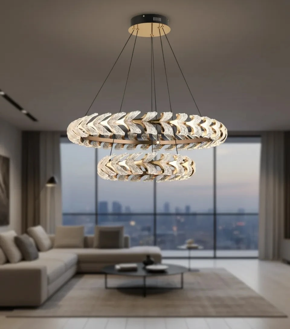 Villa Avize Modelleri Kristal Taşlı Gold Renk SK2998