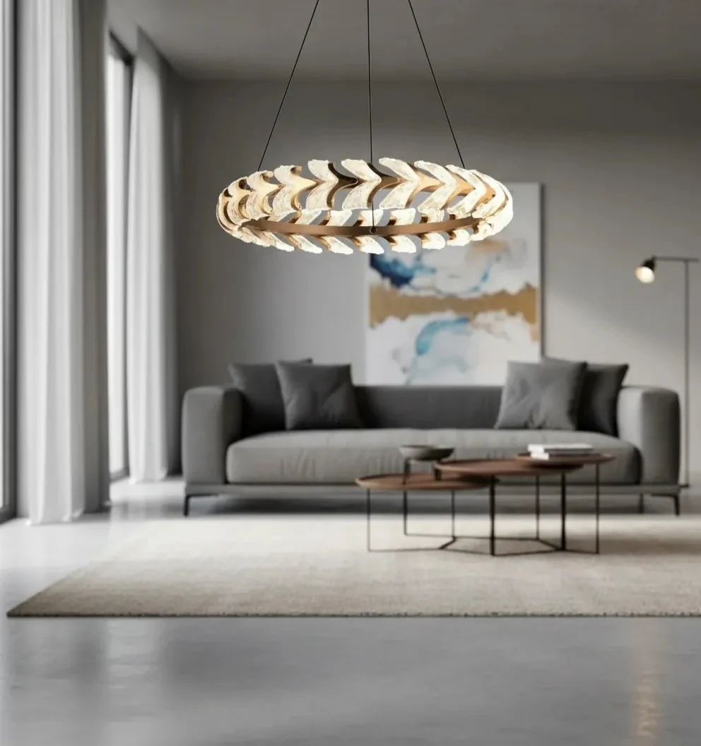 Modern Salon Avize Kriistal Taşlı Bronz Renkli SK1489