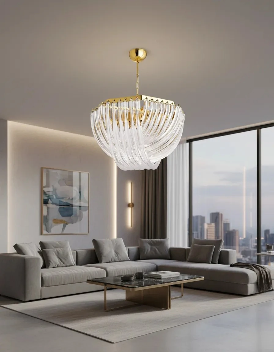 yuvarlak avize modelleri gold renk krsital taşlı SK2389