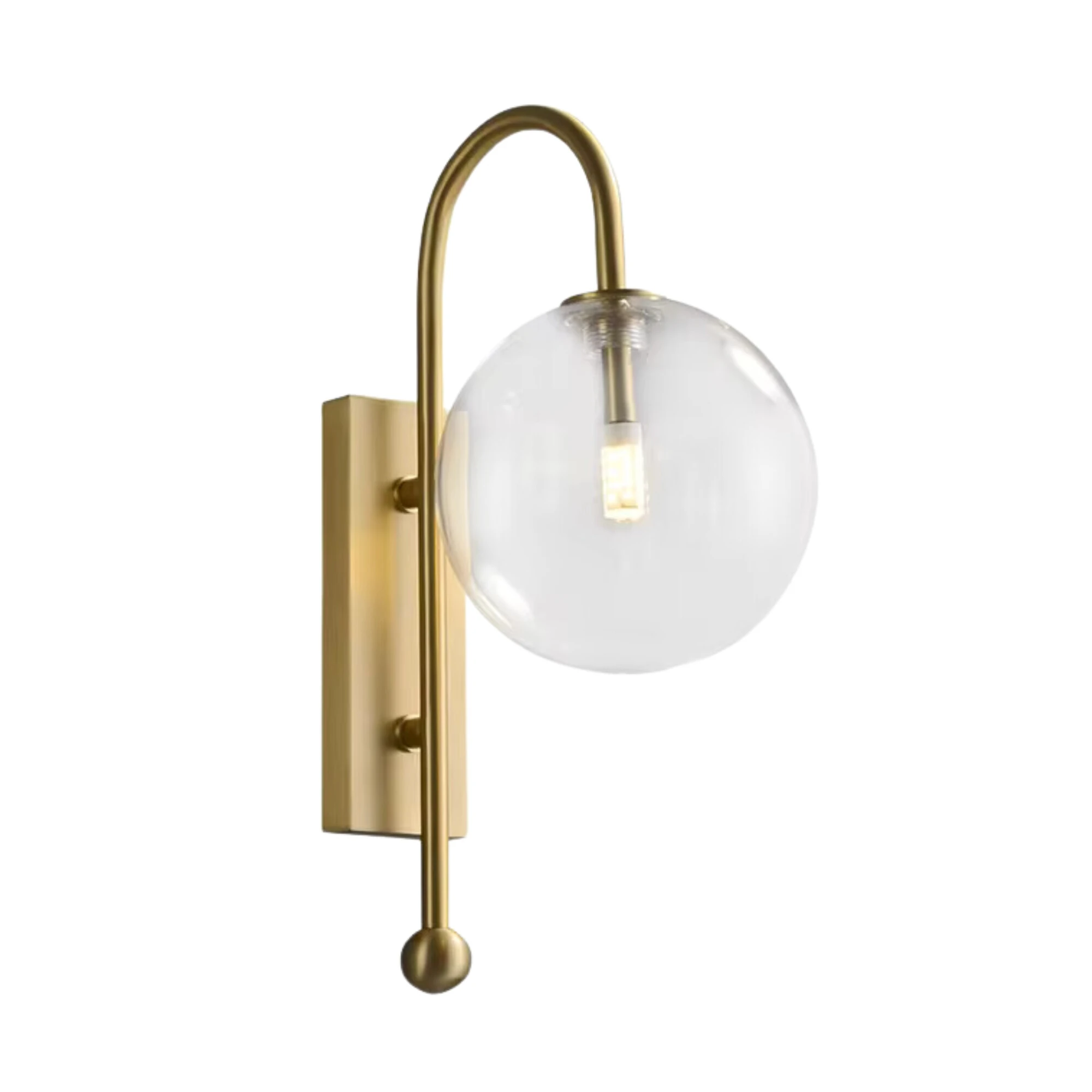 Kavisli Kol Şeffaf Cam Duvar Lambası