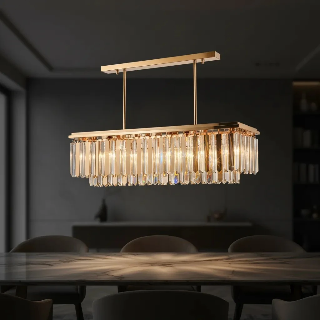 Modern Mutfak Yemek Masası Üstü Avize – Kristal Taşlı Gold Aydınlatma SK2699