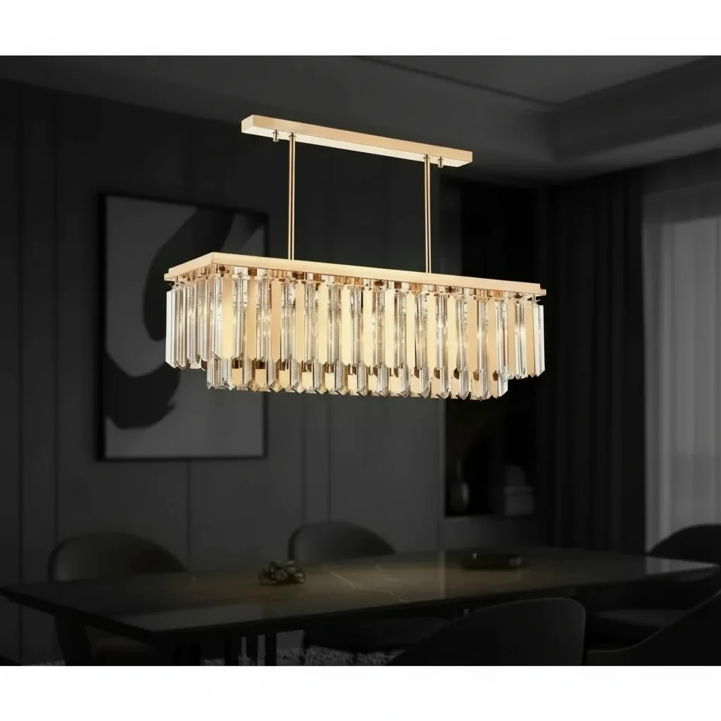 Modern Mutfak Yemek Masası Üstü Avize – Kristal Taşlı Gold Aydınlatma SK2699