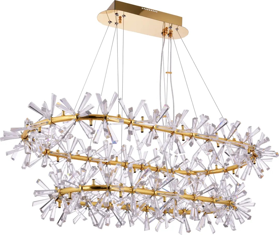 YILDIZ KRİSTAL TAŞLI  SALON AVİZESİ 70 CM 2 KATLI GOLD RENKLİ