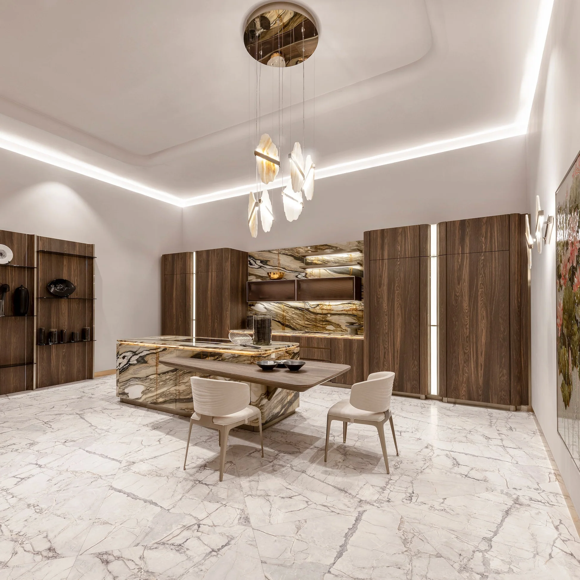 Mermer Sarkıt Avize Galeri Boşluğu aydınlatma 