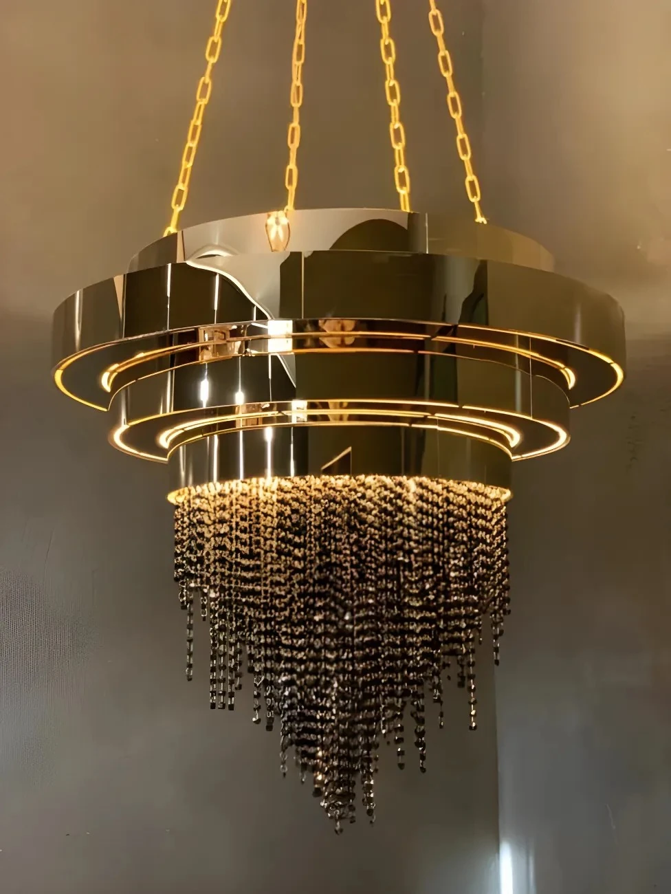 Lüks Avize Fiyatları Kristal Taşlı Salon Aydınlatma 100 cm Gold Renk SK8388