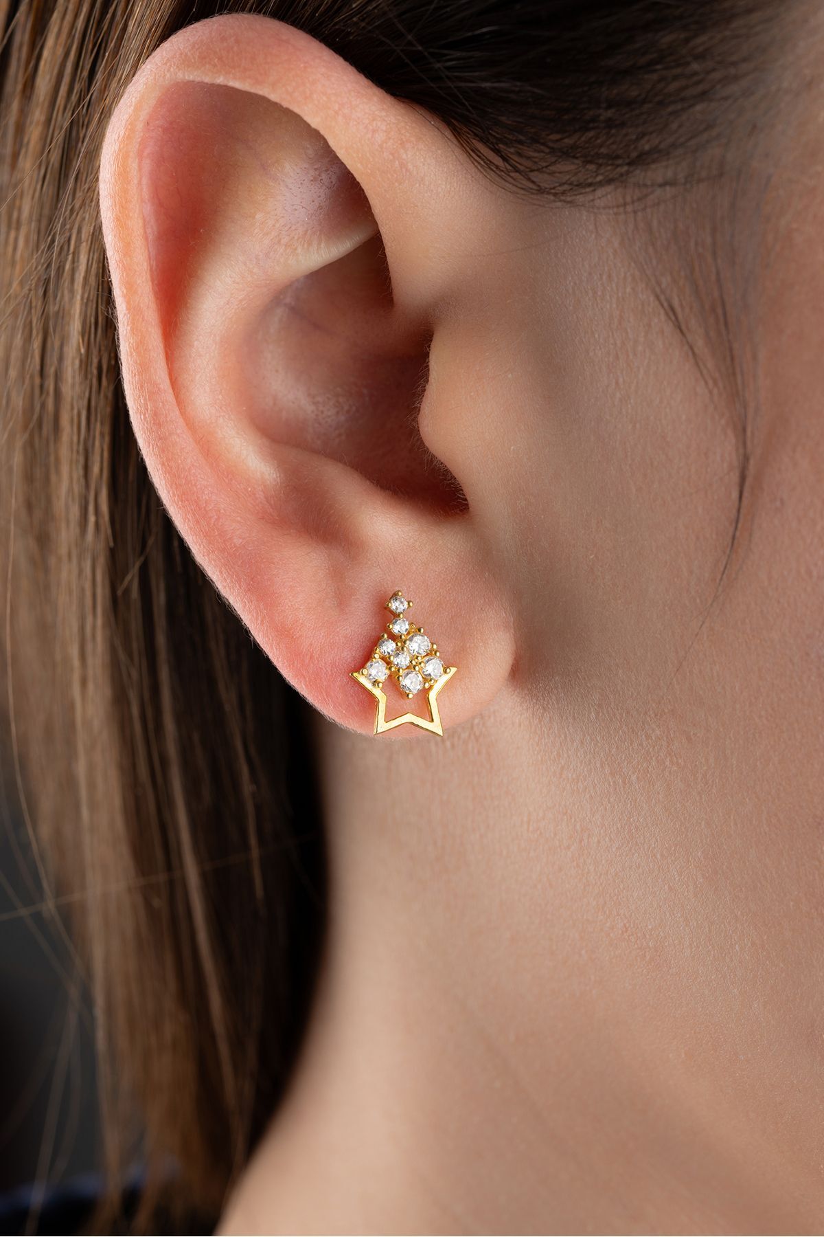 Taşlı Yıldız  Gümüş Küpe