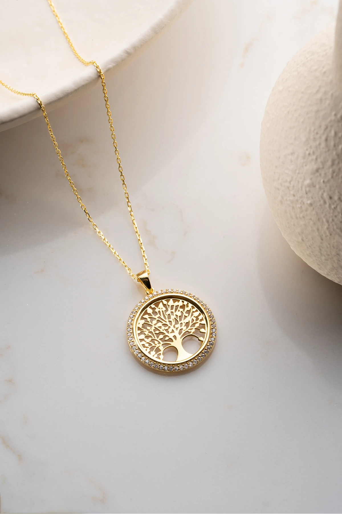 14 Ayar Altın Kaplama Hayat Ağacı Gümüş Kolye