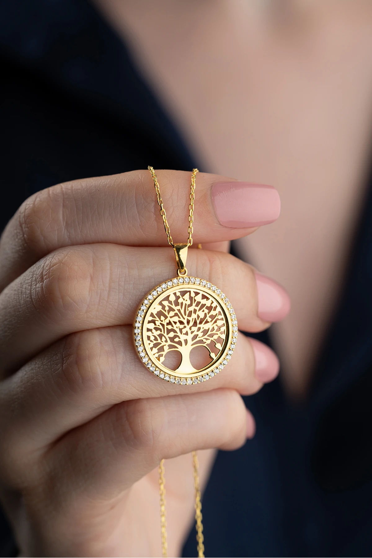 14 Ayar Altın Kaplama Hayat Ağacı Gümüş Kolye