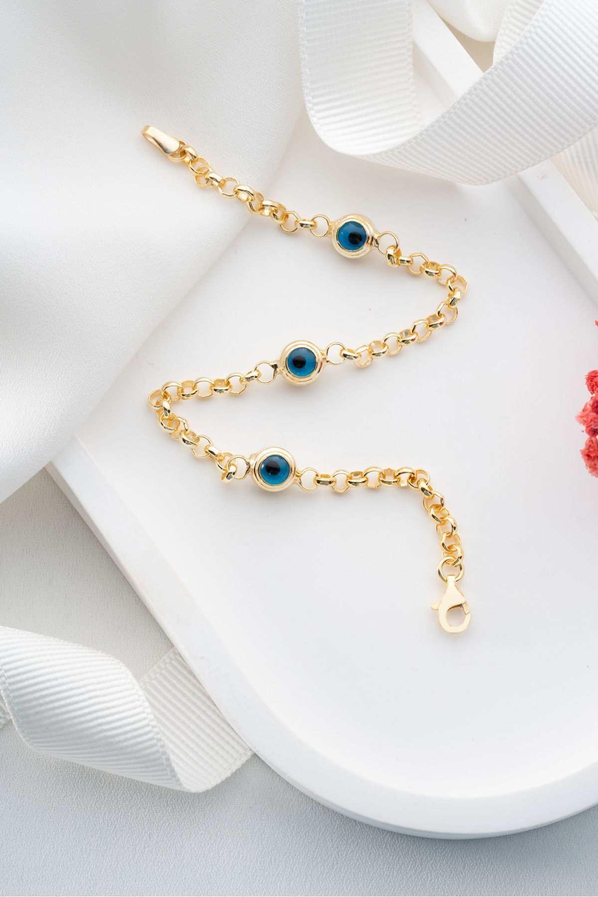 Nazar Boncuklu Zincir Gümüş Bileklik