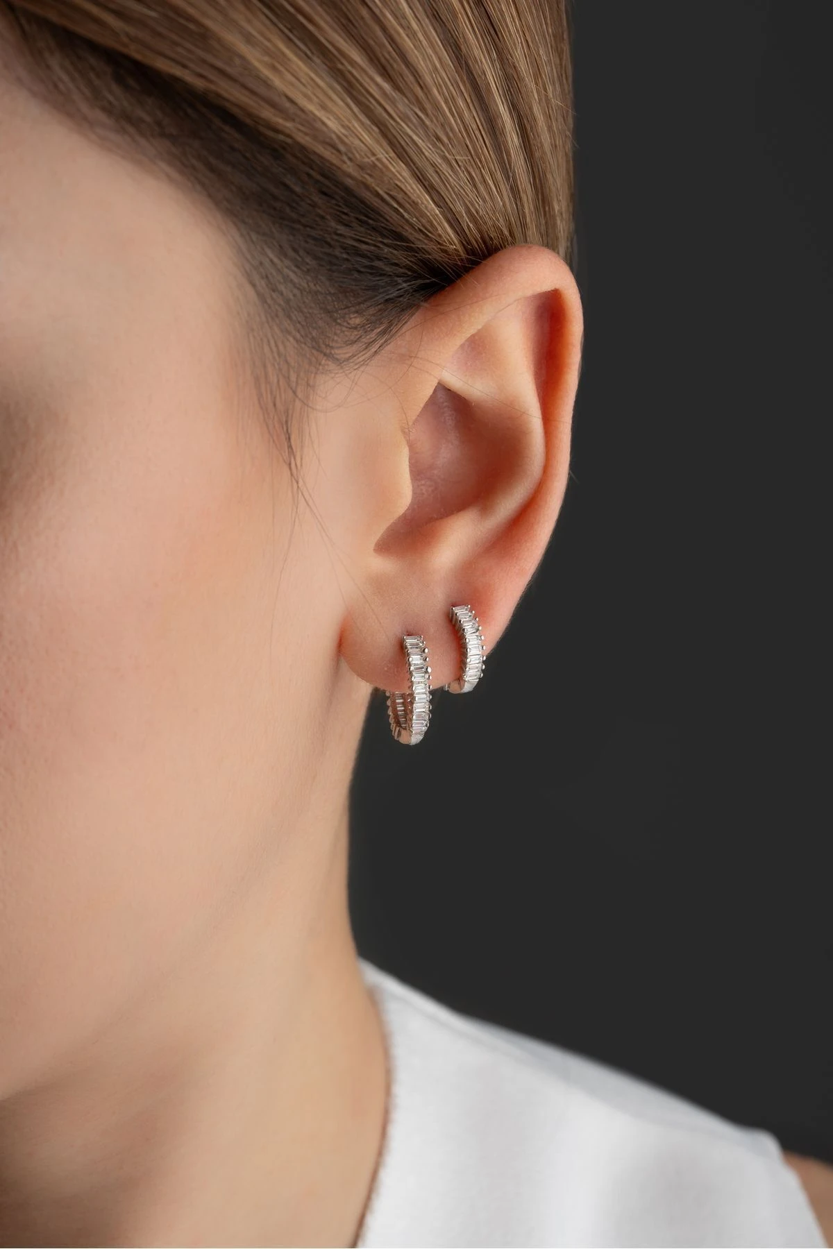 Baget Taşlı 2'li Kombin Gümüş Halka Küpe