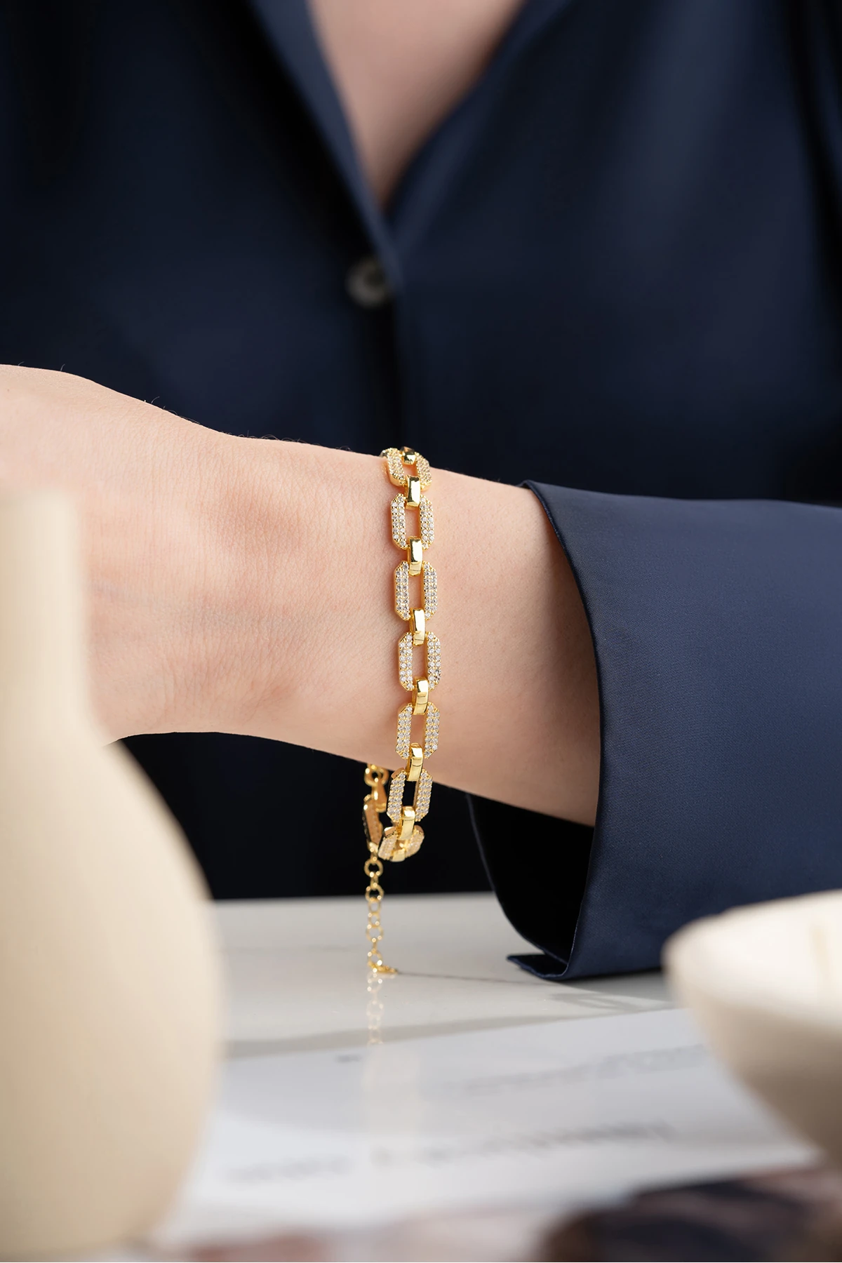 Dikdörtgen Bağlantılı Zincir Gümüş Bileklik