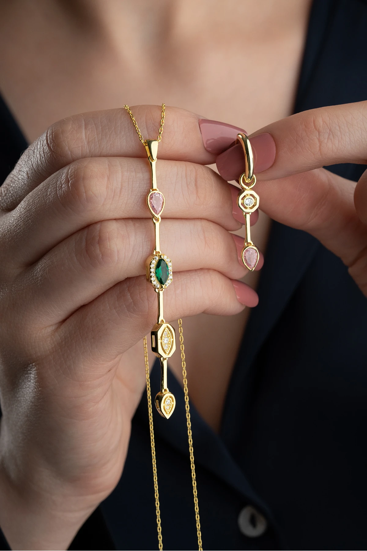 Zirkon Taşlı Kolye Küpe Set