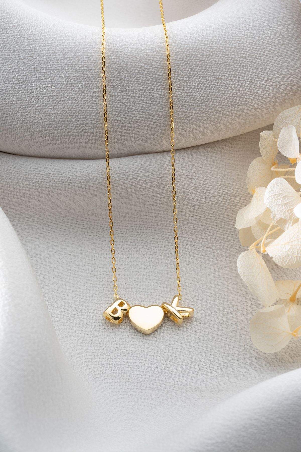 Kalp ve Çift Harfli Gümüş Kolye