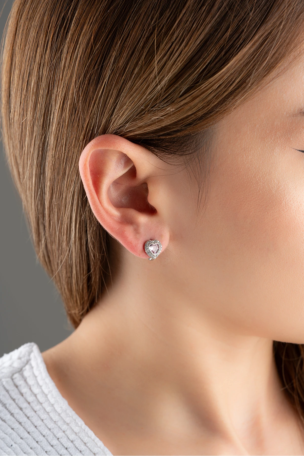 Taşlı Kalp Gümüş Küpe