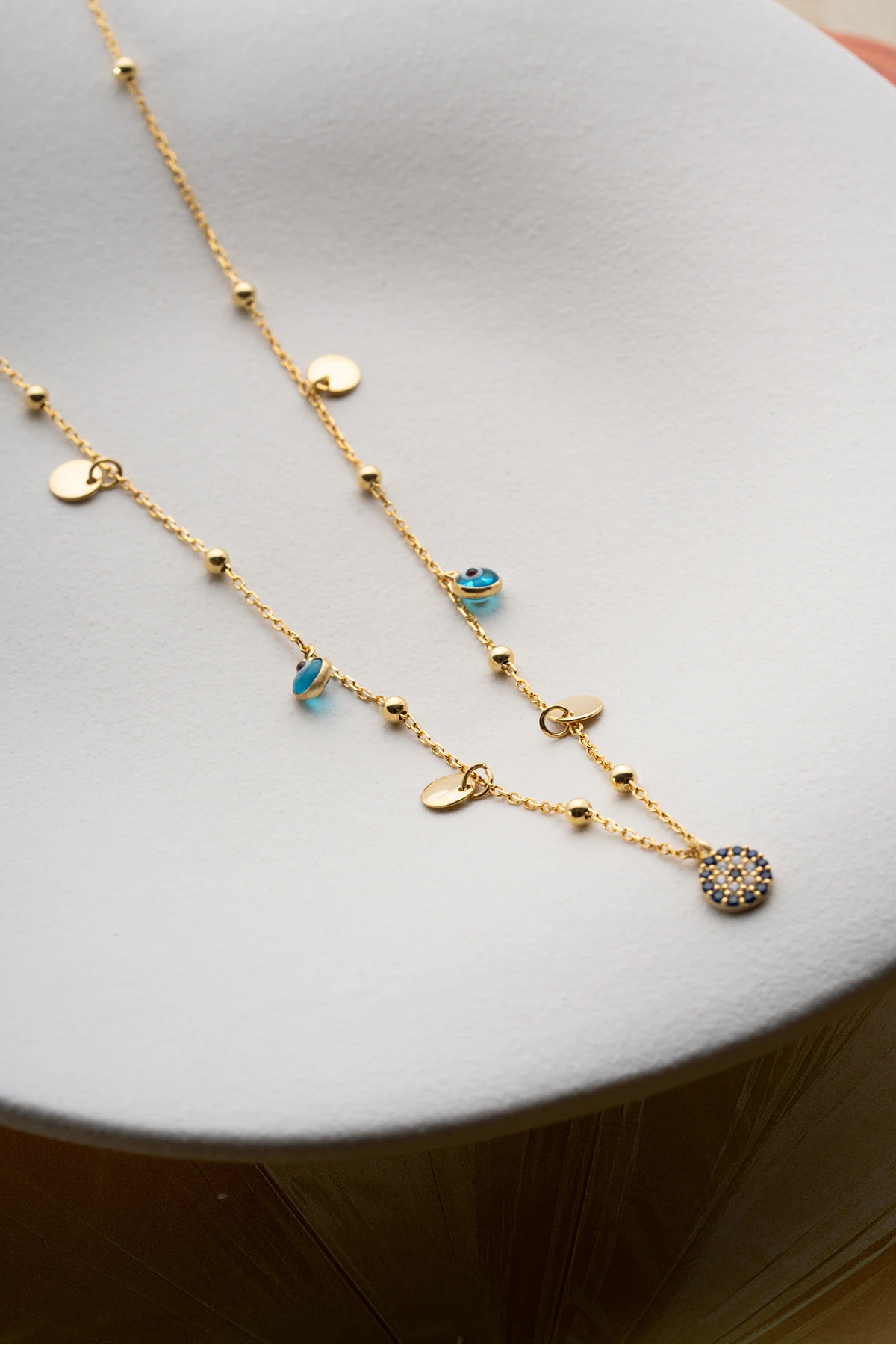 Nazar Boncuklu Pullu Gümüş Kolye