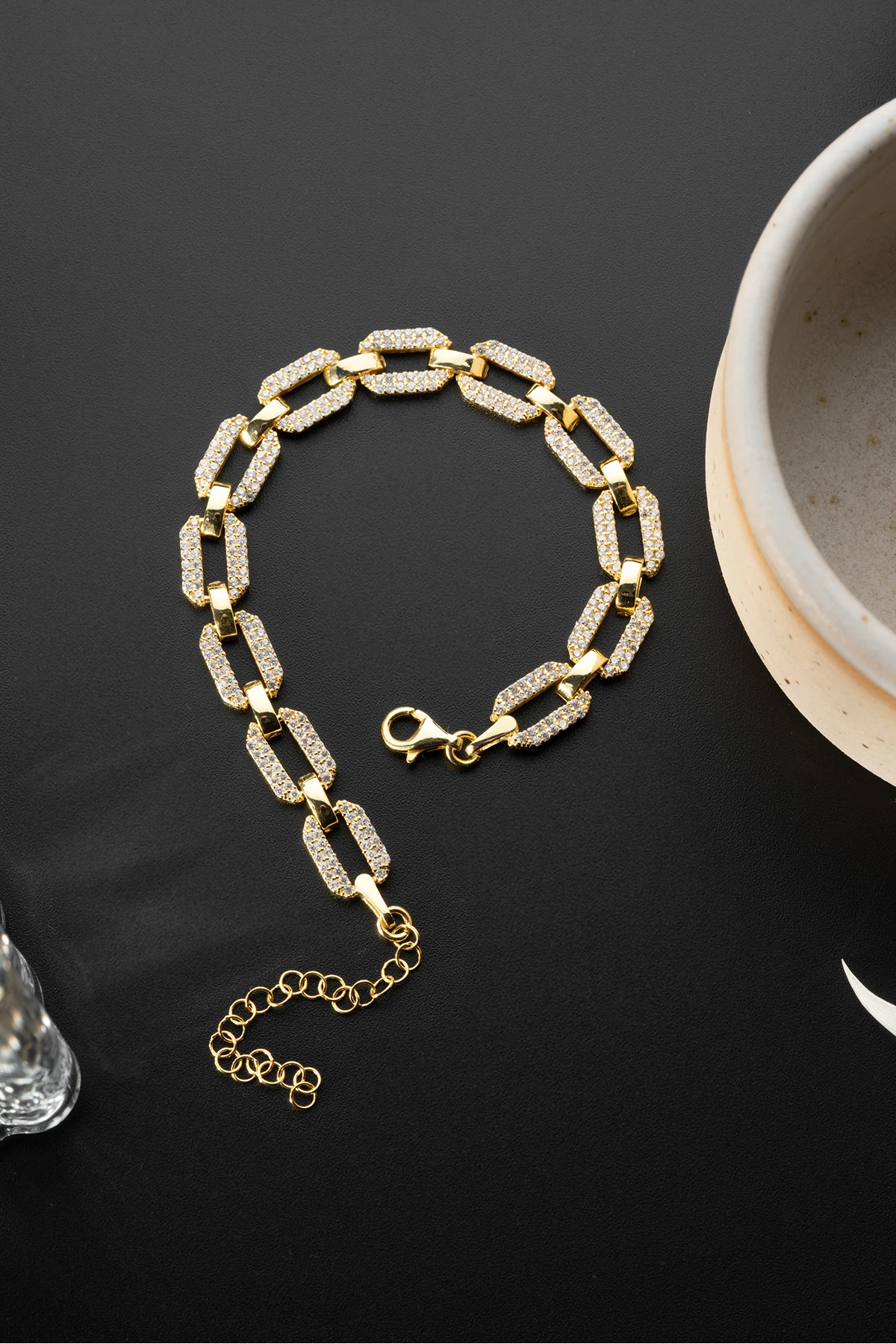 Dikdörtgen Bağlantılı Zincir Gümüş Bileklik