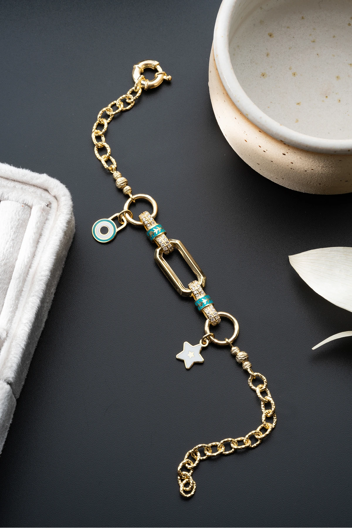 Nazar Boncuklu Zincir Charm  Gümüş Bileklik