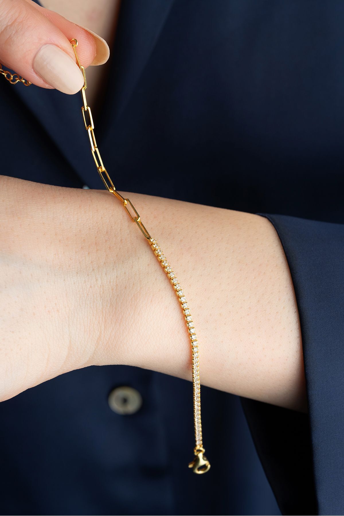 Su Yolu ve Ataş Zincir Gümüş Bileklik