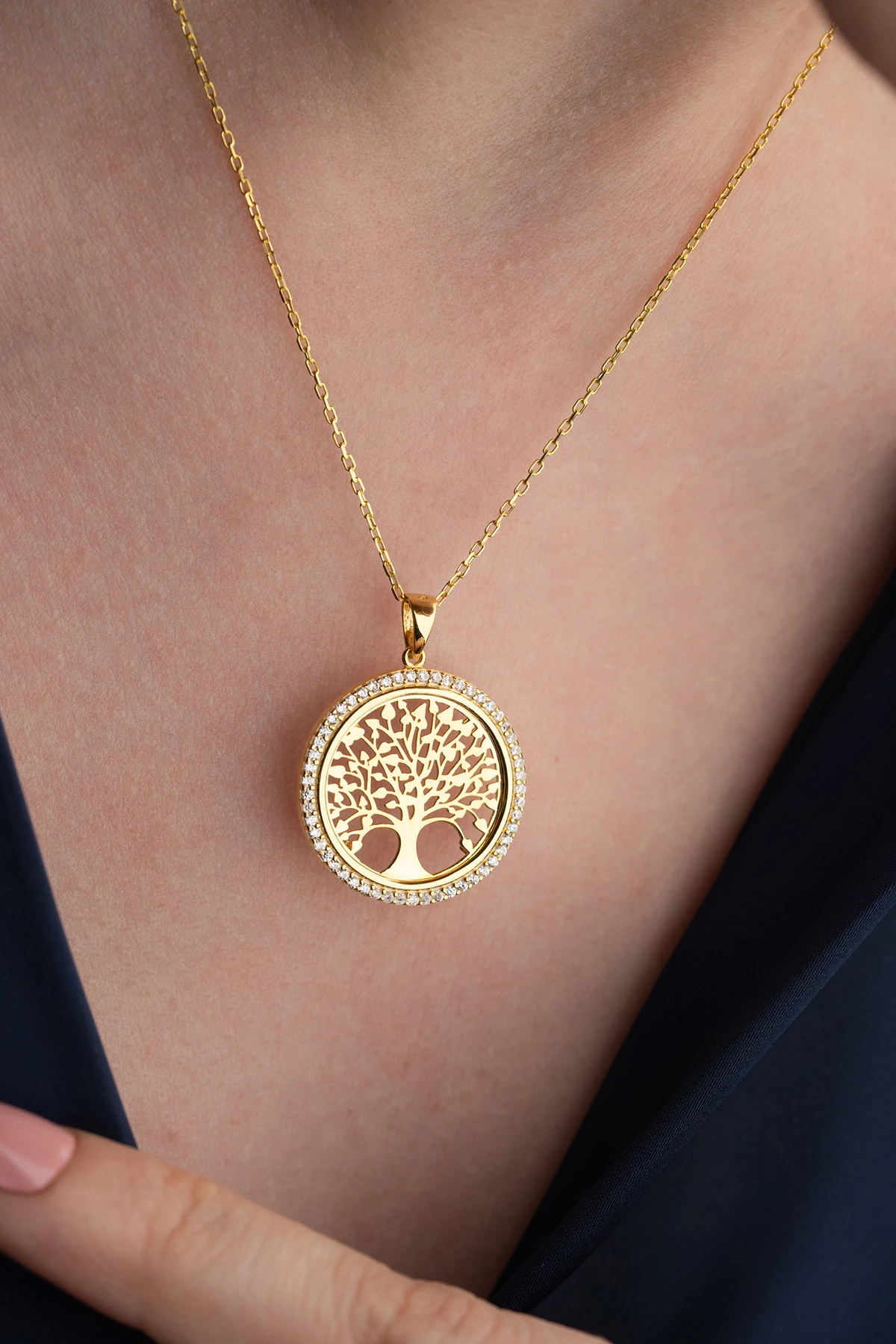 14 Ayar Altın Kaplama Hayat Ağacı Gümüş Kolye