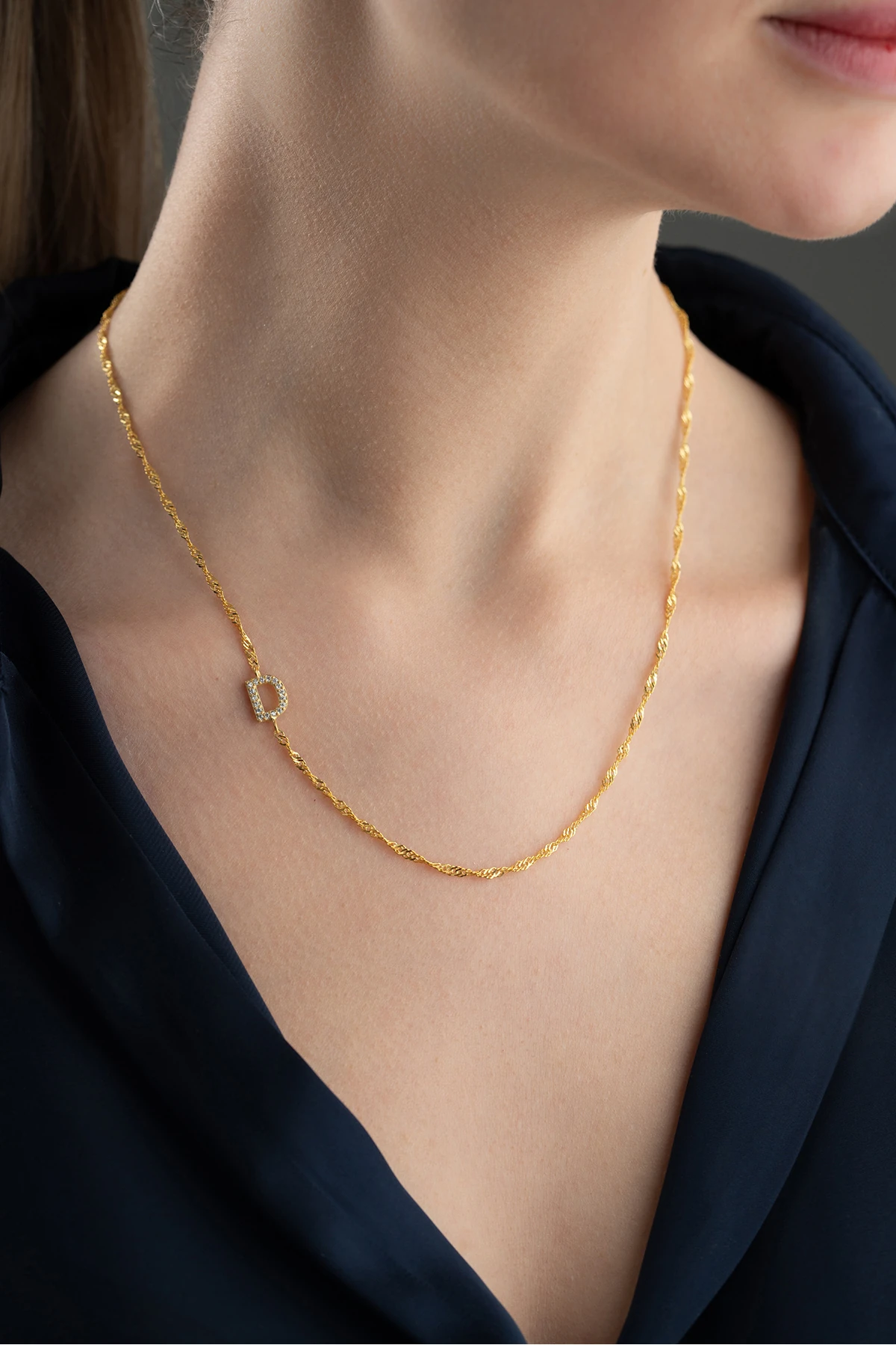 Kalın Burma Zincir Harf Gümüş Kolye