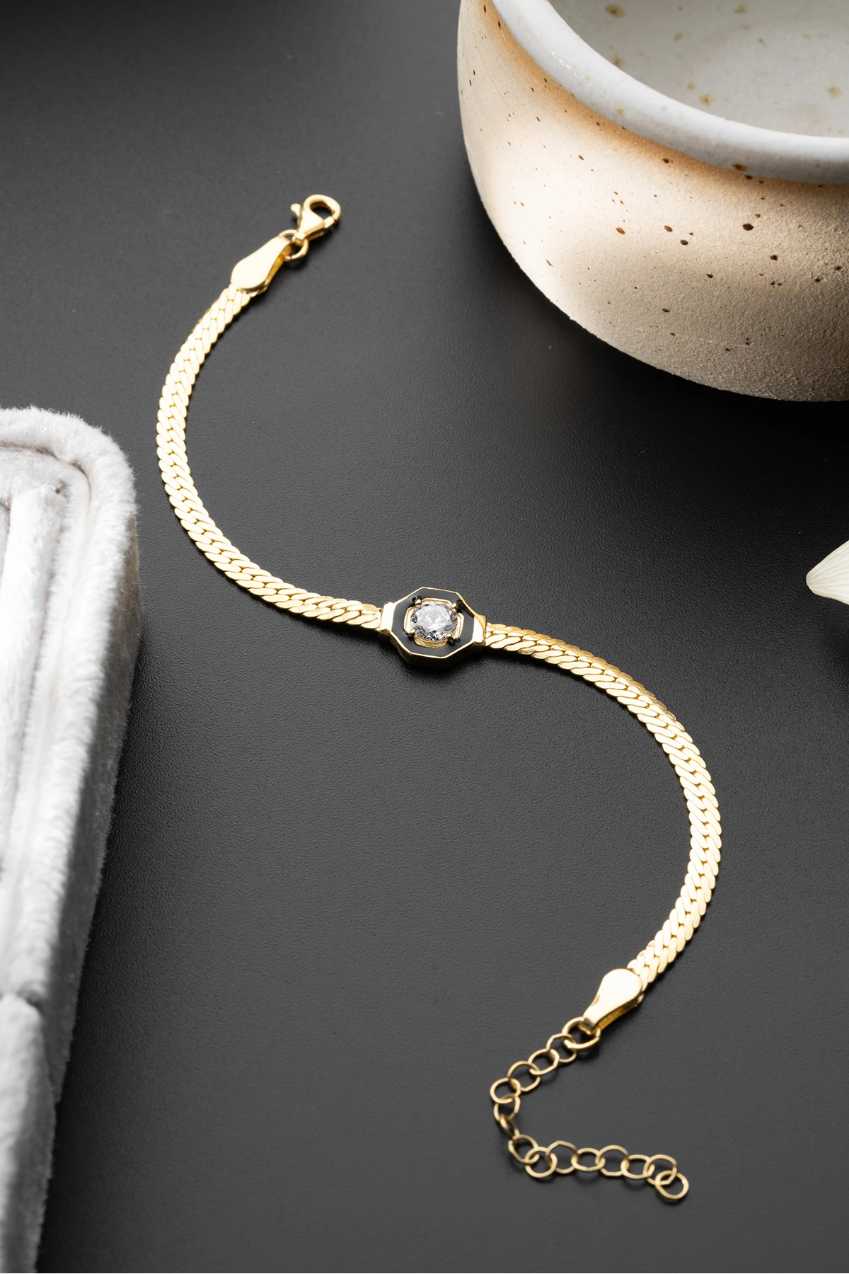 Balık Sırtı İtalyan Tektaş Mineli Gümüş Bileklik