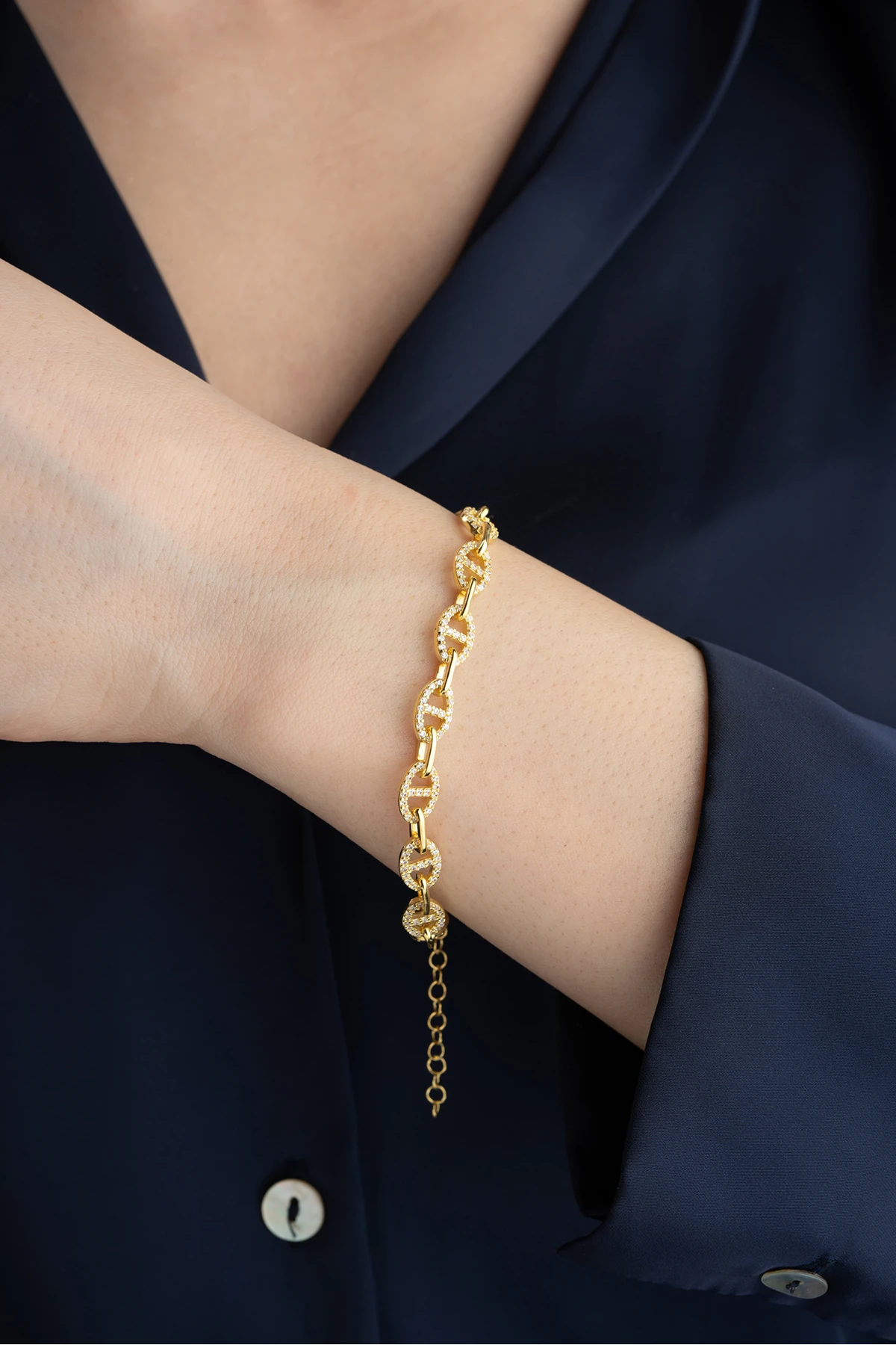 Taşlı Bağlantılı Zincir Bileklik