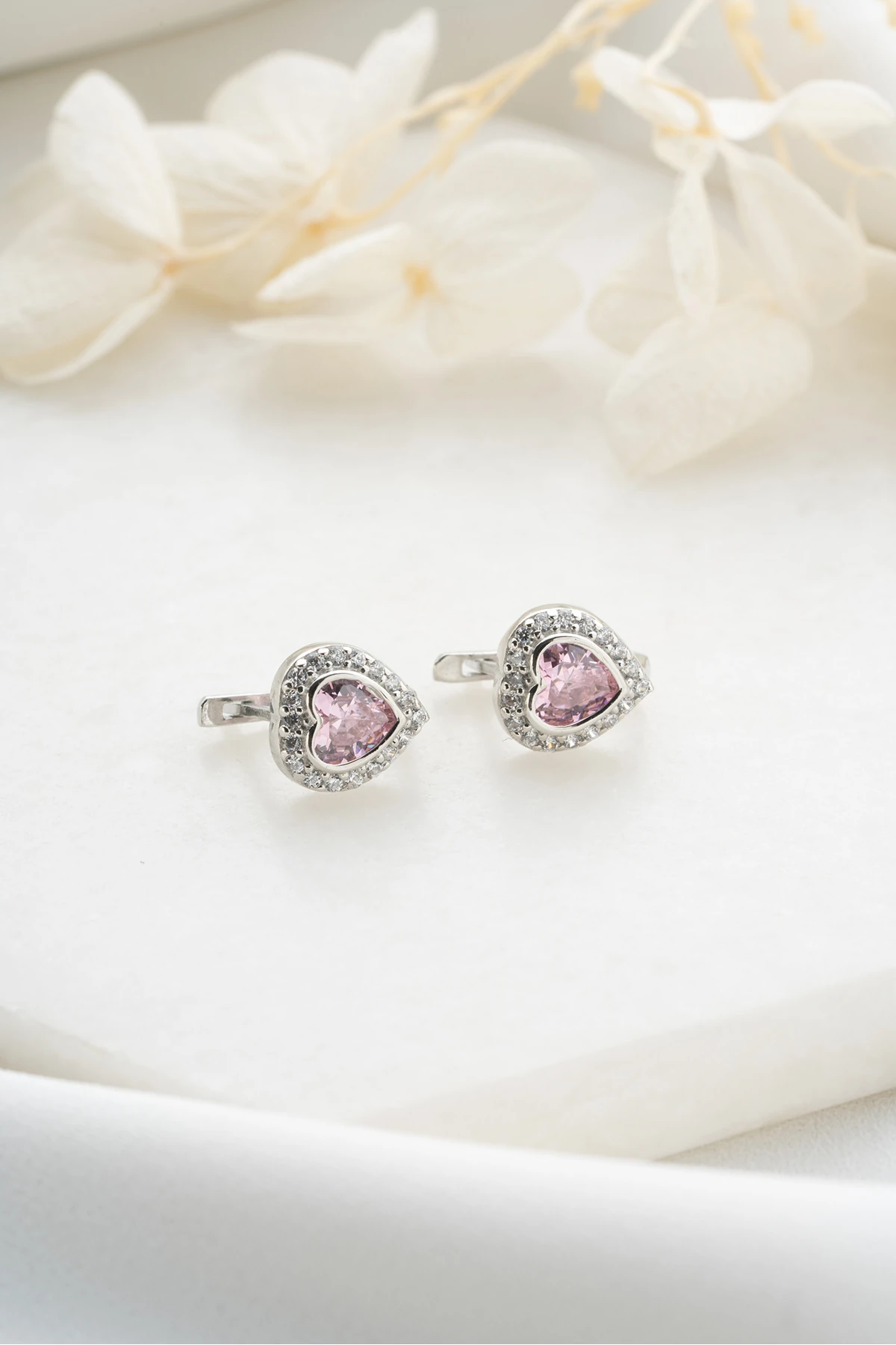 Taşlı Kalp Gümüş Küpe