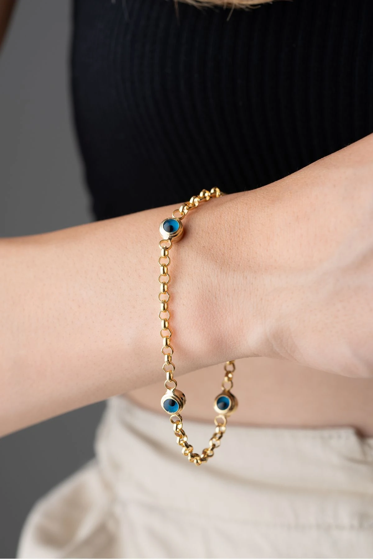 Nazar Boncuklu Zincir Gümüş Bileklik