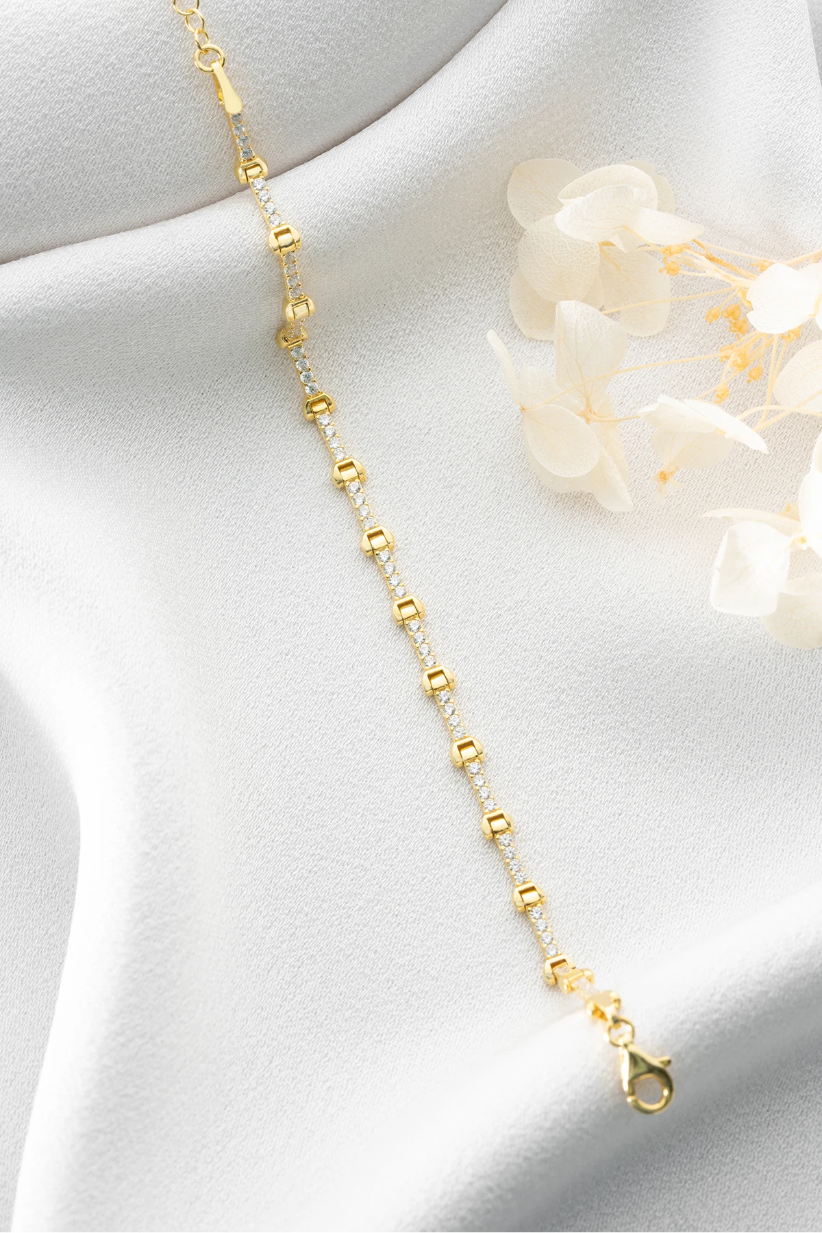 Altın Kaplama Sırataşlı Gümüş Bileklik