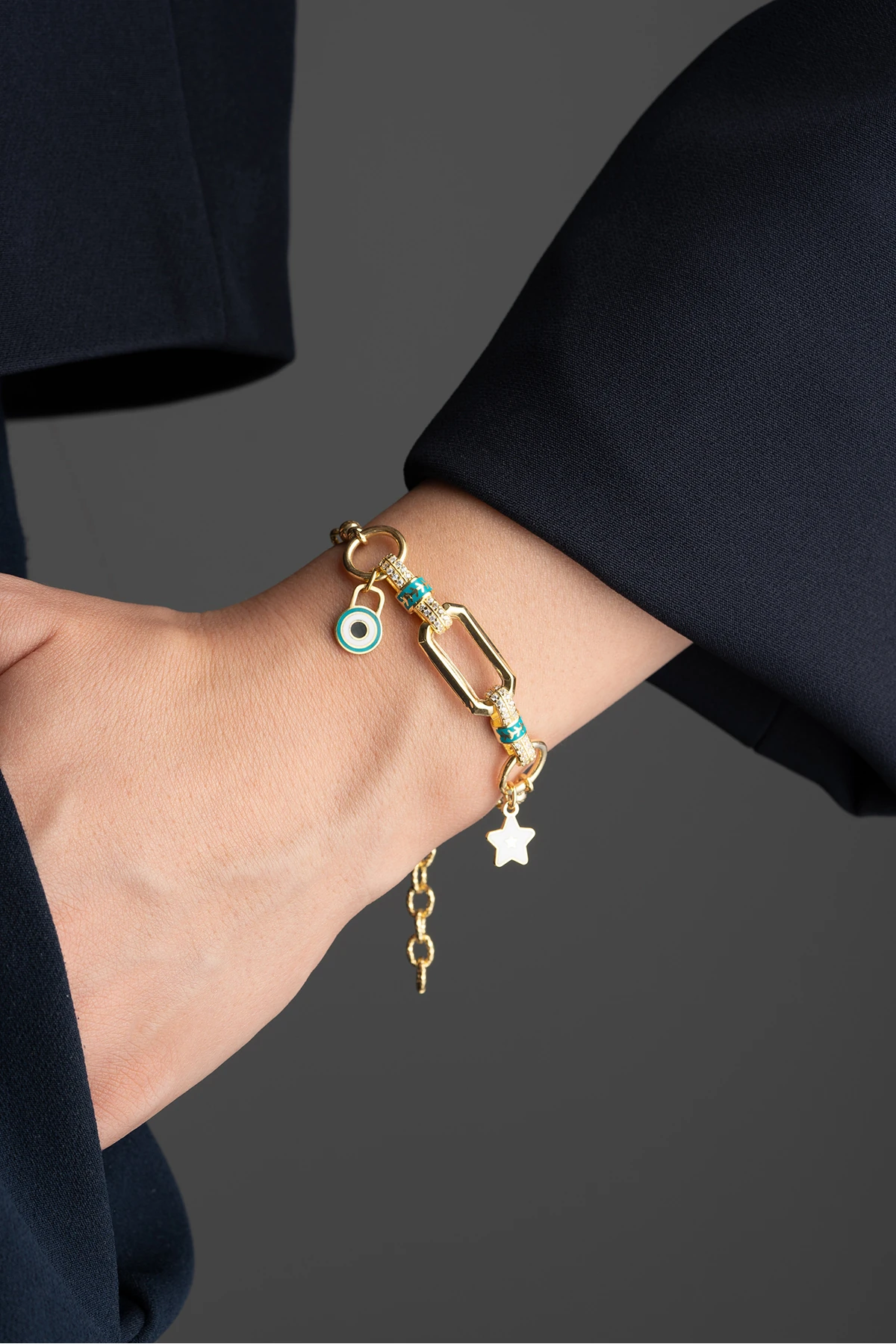 Nazar Boncuklu Zincir Charm  Gümüş Bileklik