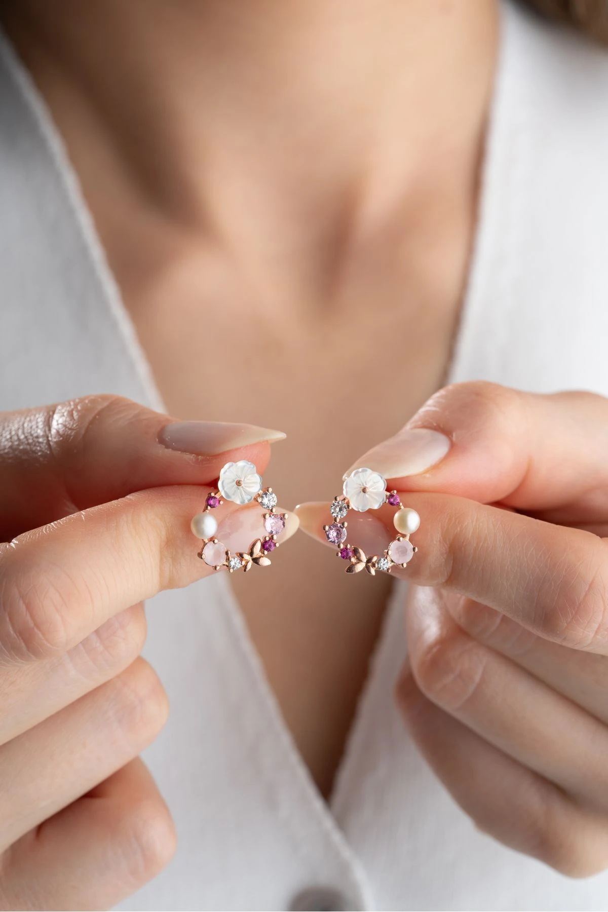 Renkli Çiçekli Gümüş Küpe