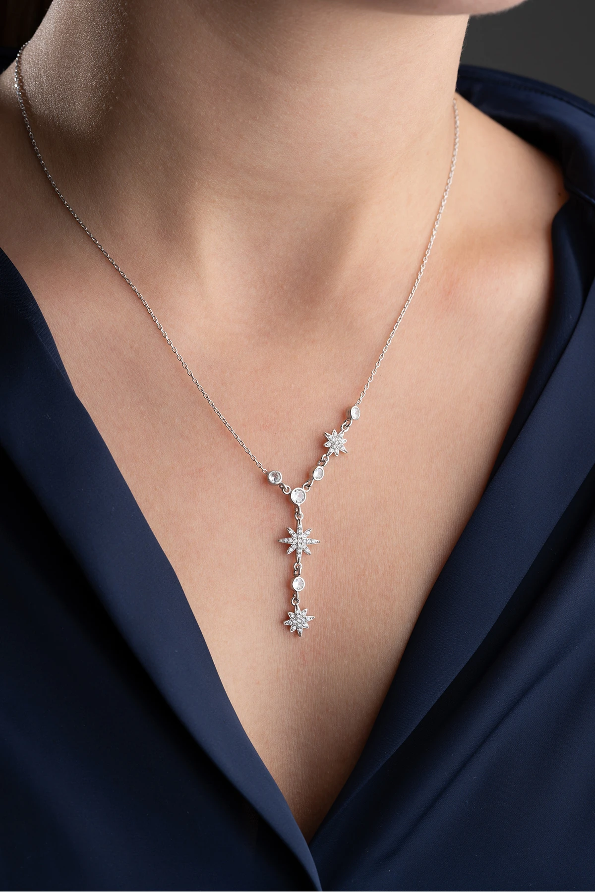 Yıldız Sembollü Y Gümüş Kolye