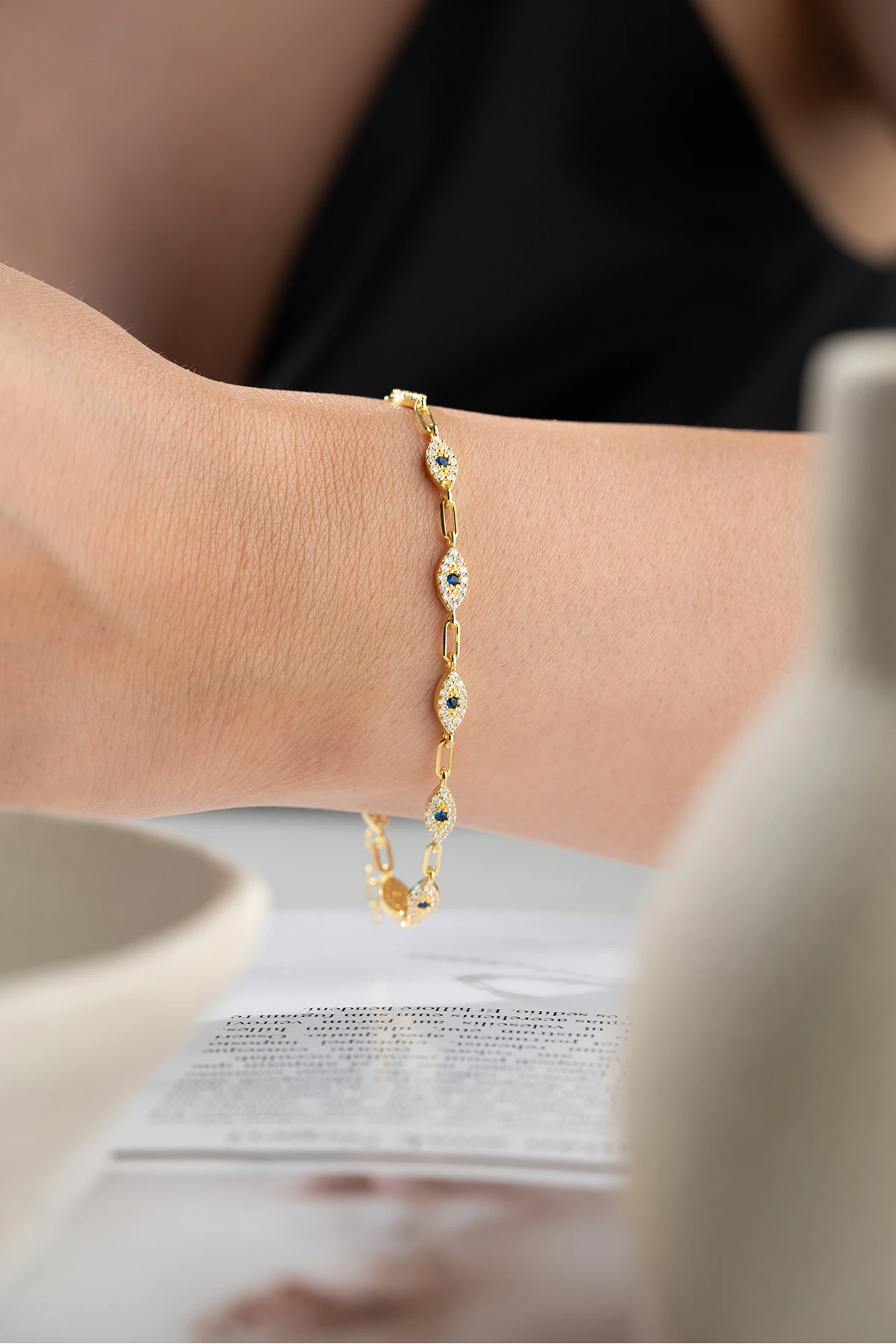 Nazar Boncuklu Zincir Gümüş Bileklik