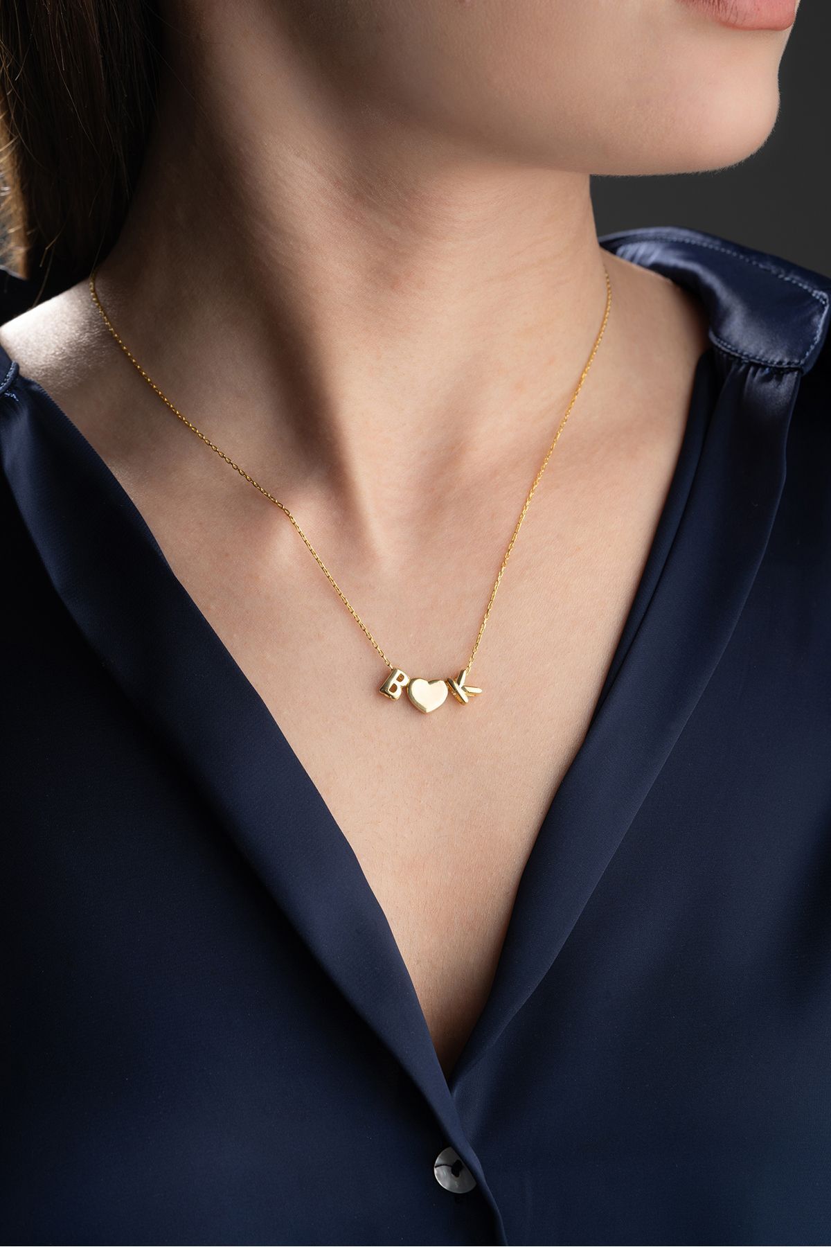 Kalp ve Çift Harfli Gümüş Kolye