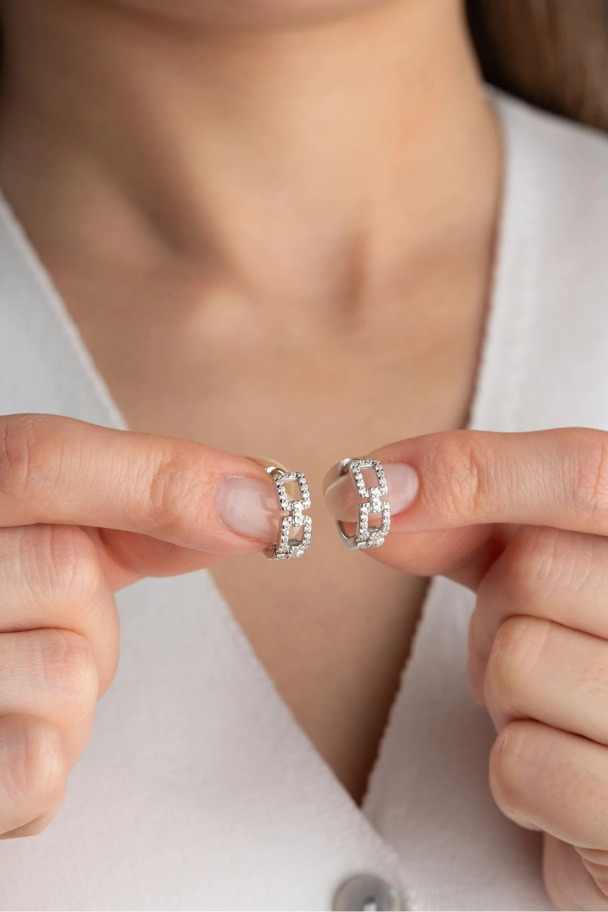 Kare Örgü Halka Gümüş Küpe